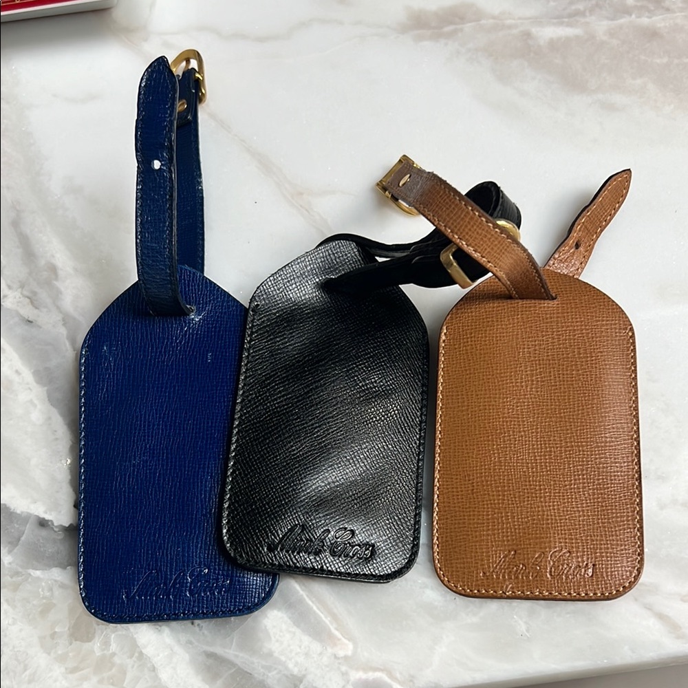 Marc Cross Elegant Blue and Black Leather Bag Tags with Strap